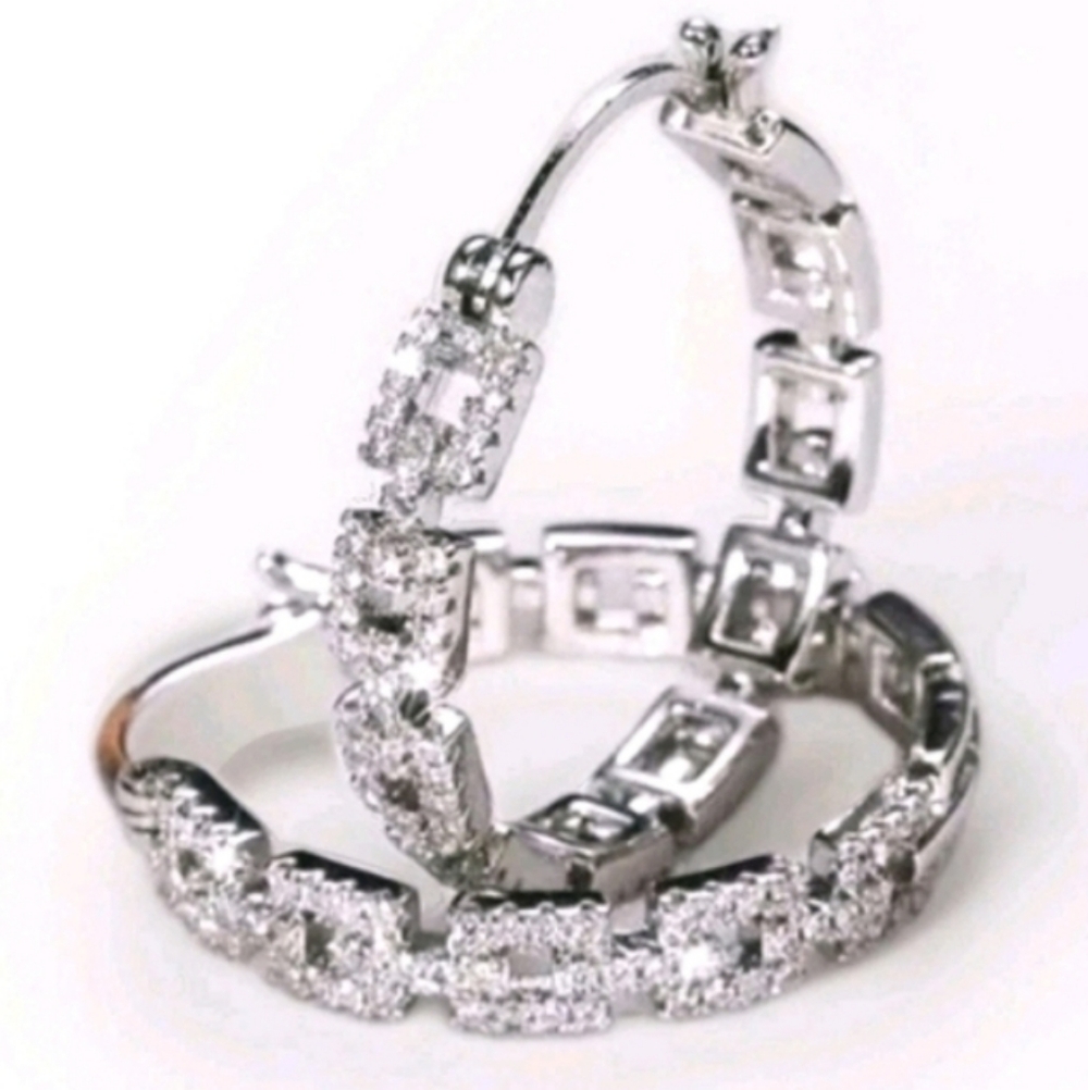 2ct Round Cut Real Moissanite Hoop Earrings 14k White Gold Plated For Women